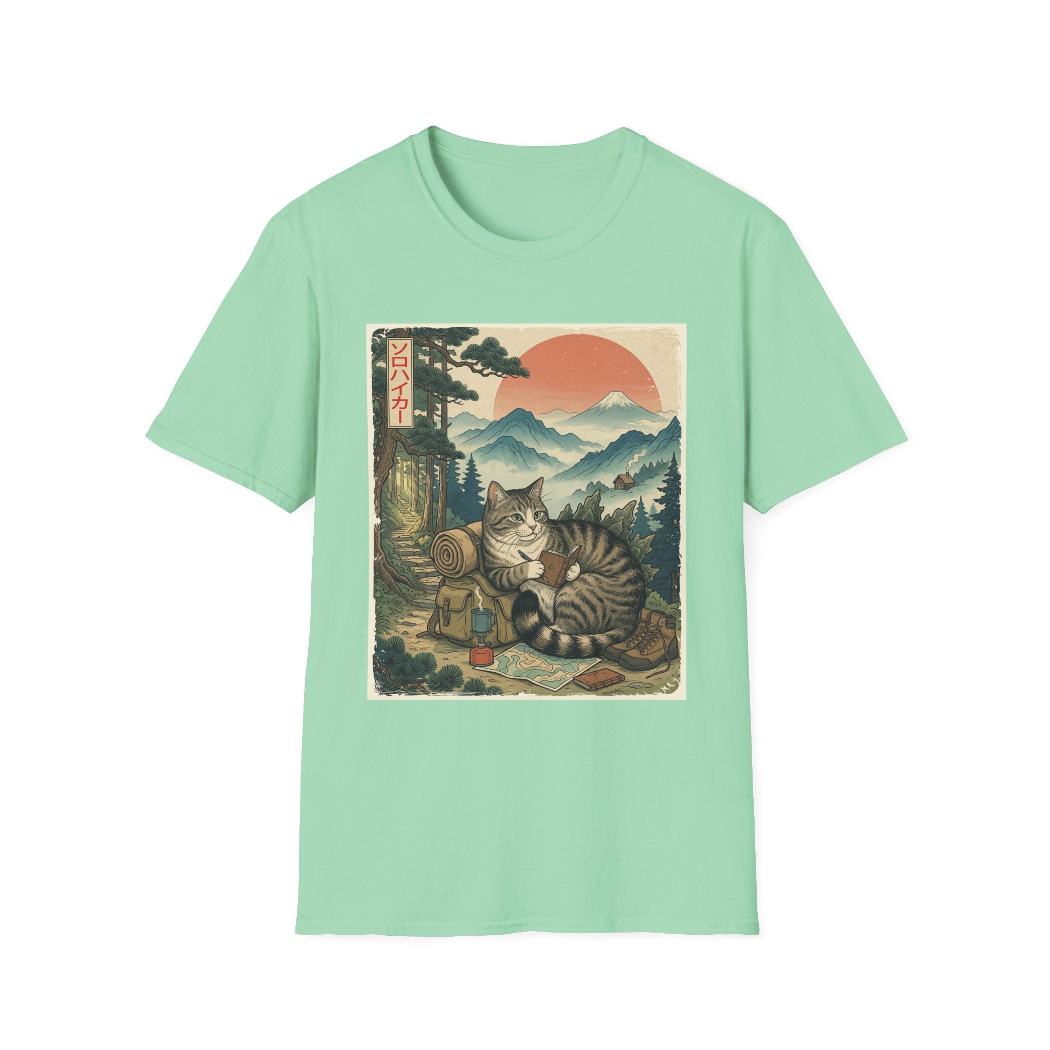 Japanese Cat Adventurer Hiking T-shirt