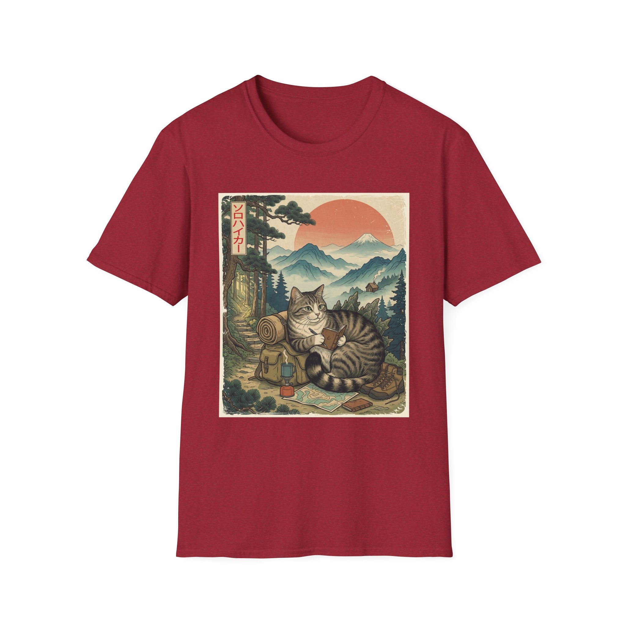 Japanese Cat Adventurer Hiking T-shirt