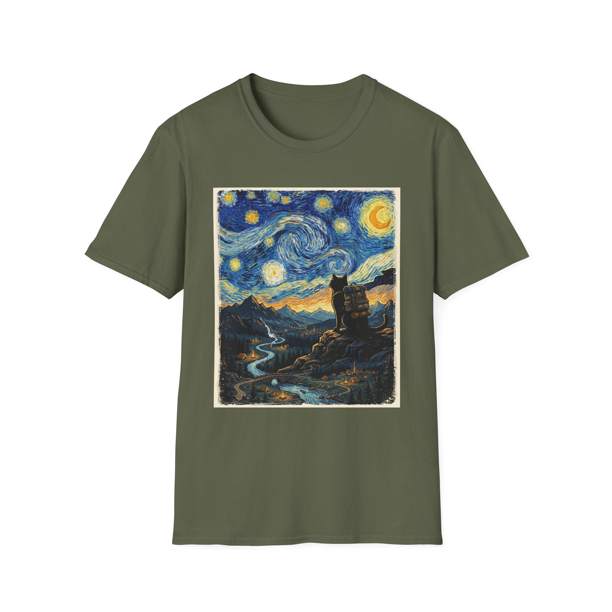 Van Gogh Style Hiking Cat T-Shirt