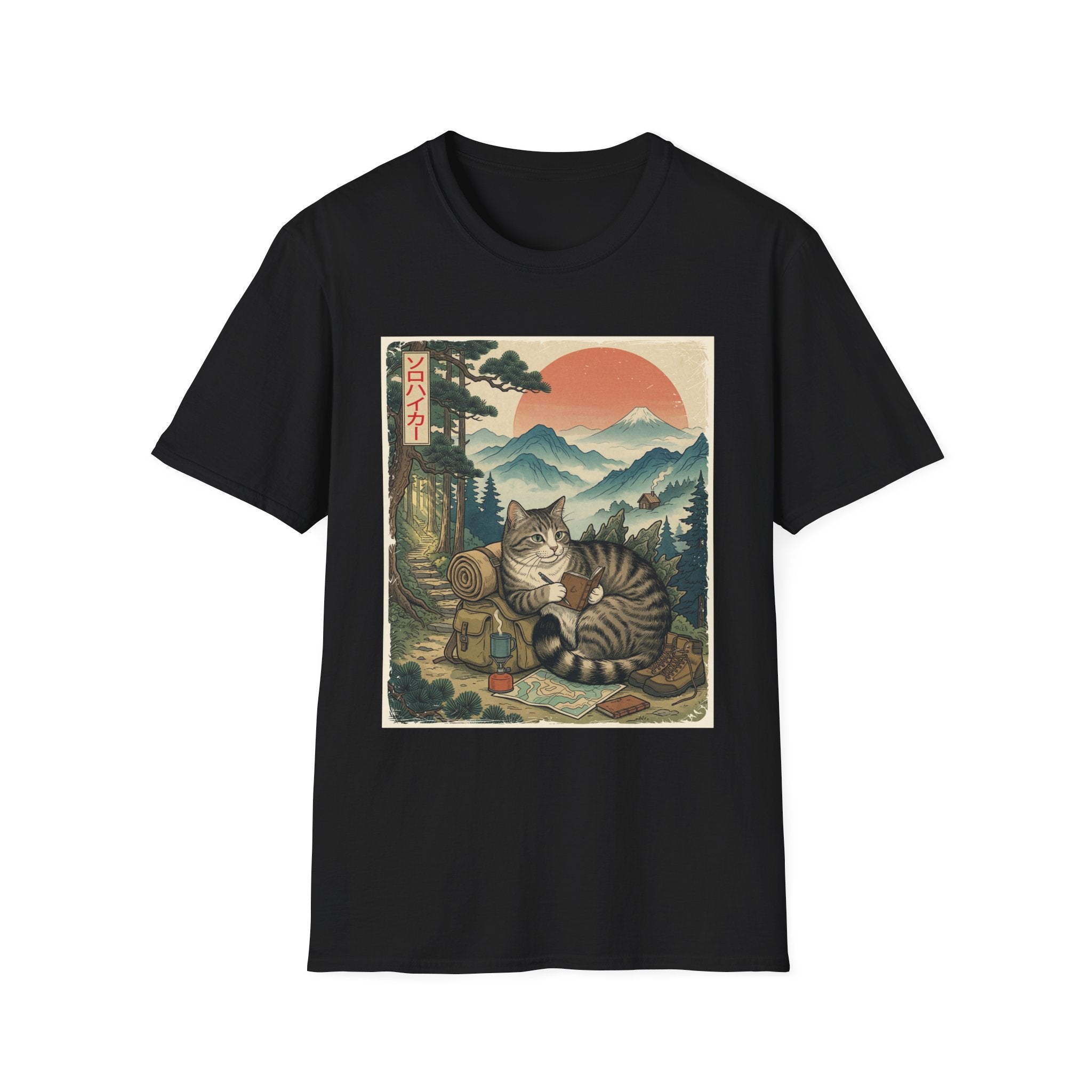 Japanese Cat Adventurer Hiking T-shirt