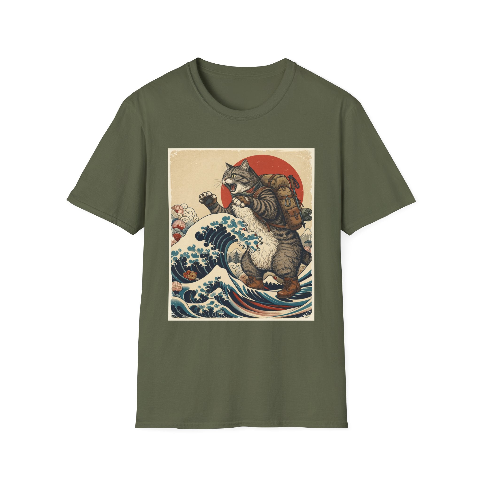 Japanese Art Hiker Cat T-shirt