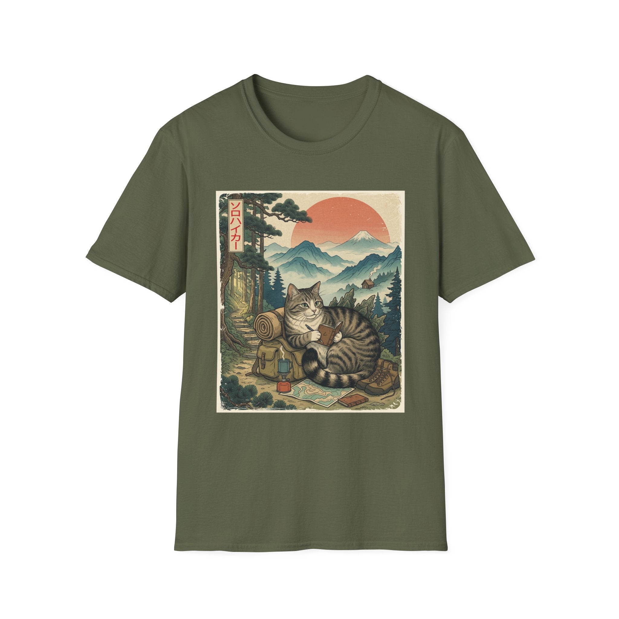 Japanese Cat Adventurer Hiking T-shirt