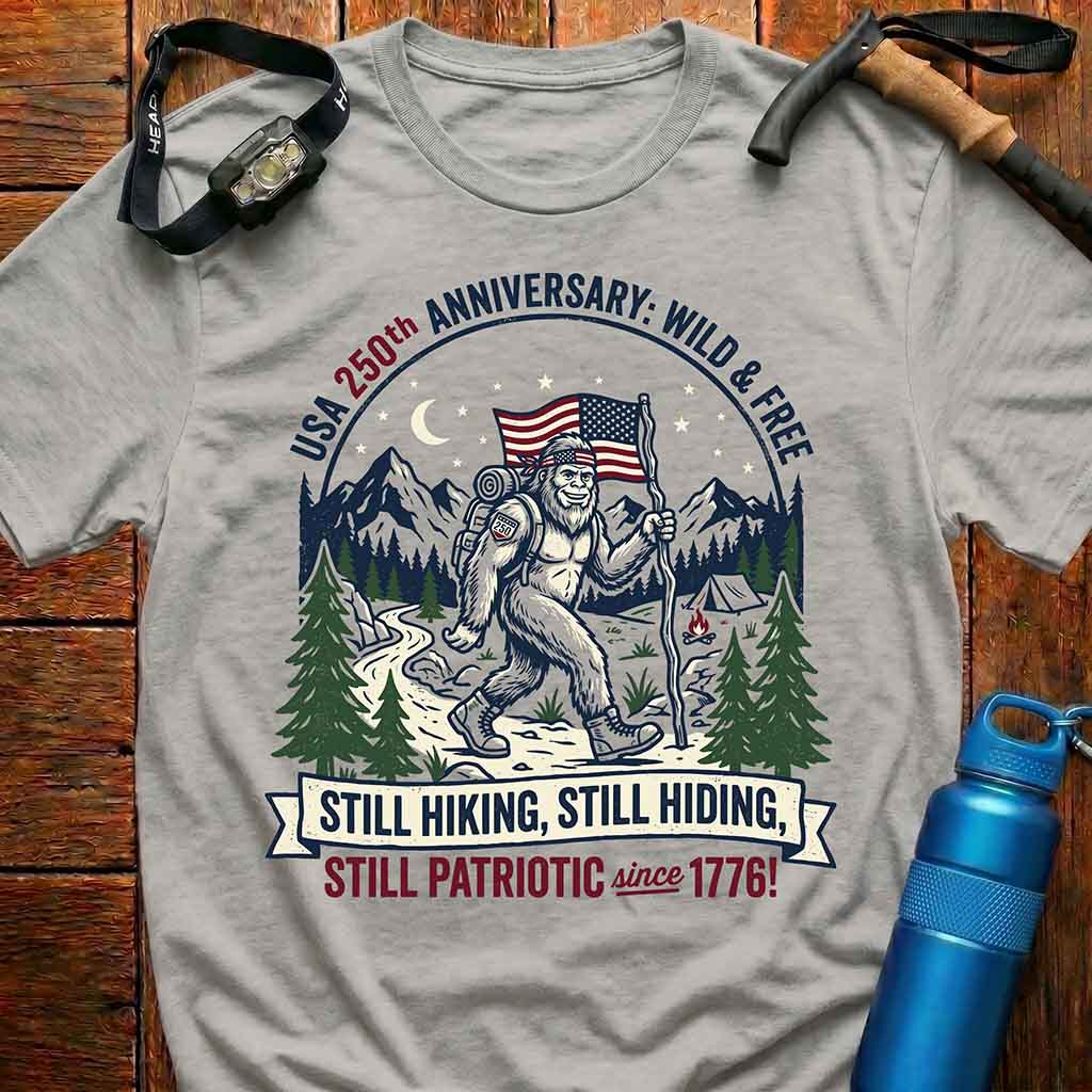250 Years of America Hiking Bigfoot T-Shirt