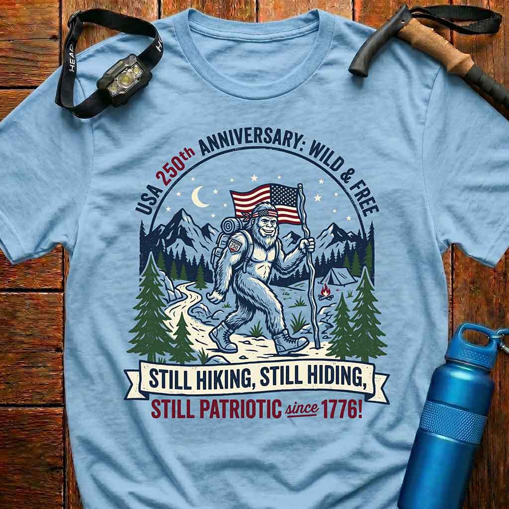 250 Years of America Hiking Bigfoot T-Shirt