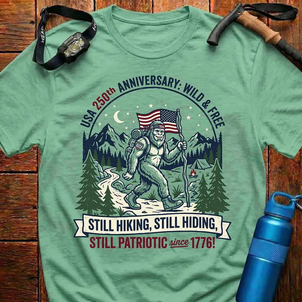 250 Years of America Hiking Bigfoot T-Shirt