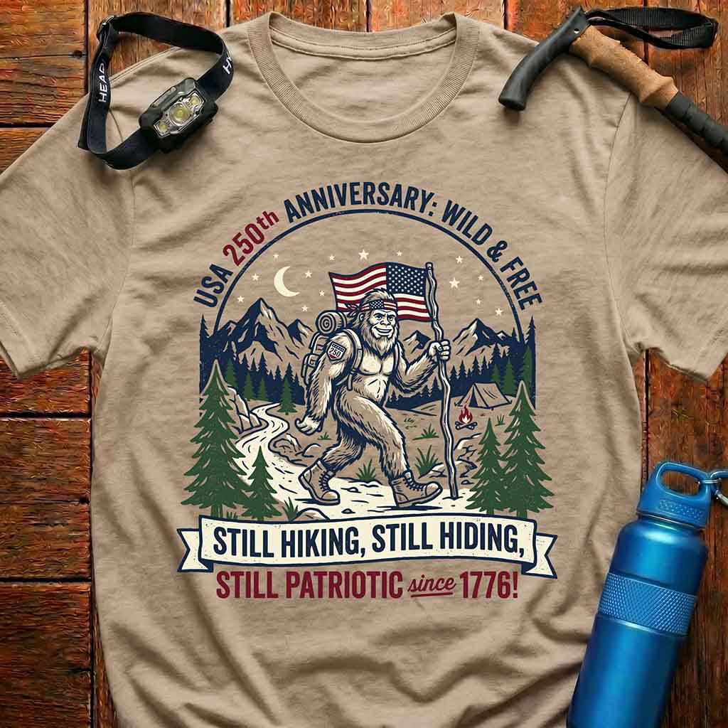 250 Years of America Hiking Bigfoot T-Shirt