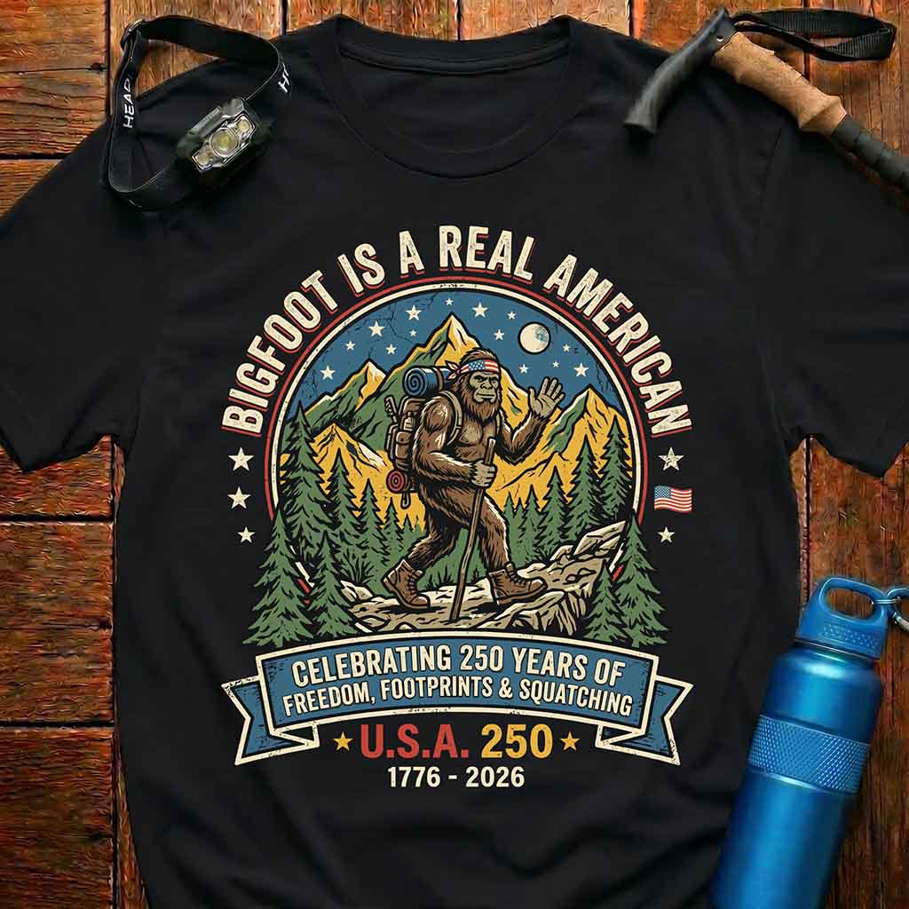 Bigfoot 250 Years of America Hiking T-Shirt