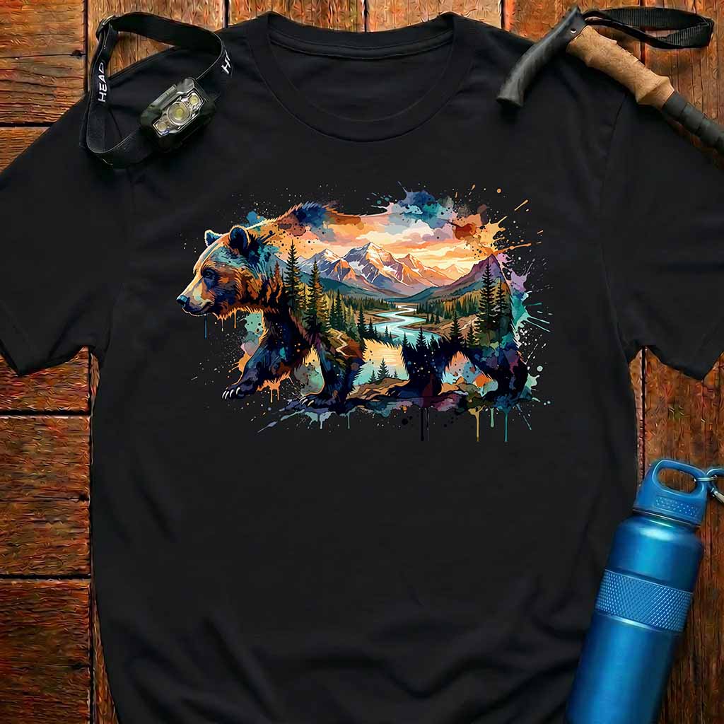 Majestic Watercolor Bear Landscape T-Shirt