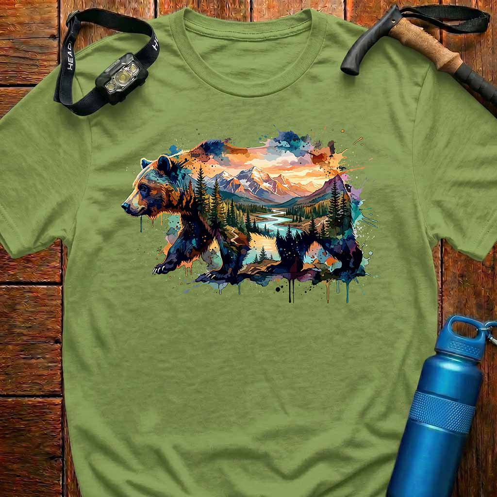 Majestic Watercolor Bear Landscape T-Shirt