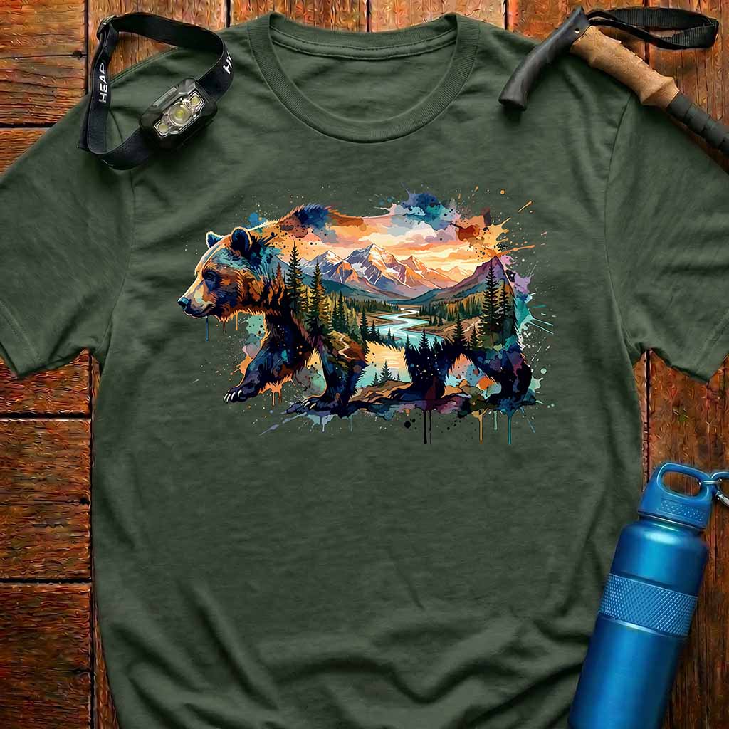 Majestic Watercolor Bear Landscape T-Shirt