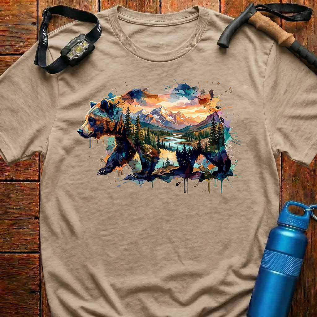 Majestic Watercolor Bear Landscape T-Shirt
