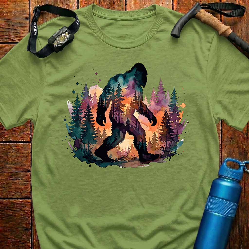 Bigfoot Sasquatch Watercolor Forest T-Shirt