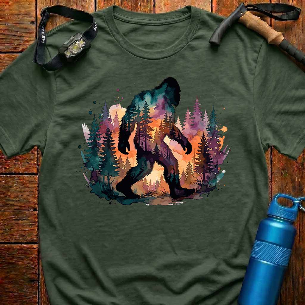 Bigfoot Sasquatch Watercolor Forest T-Shirt