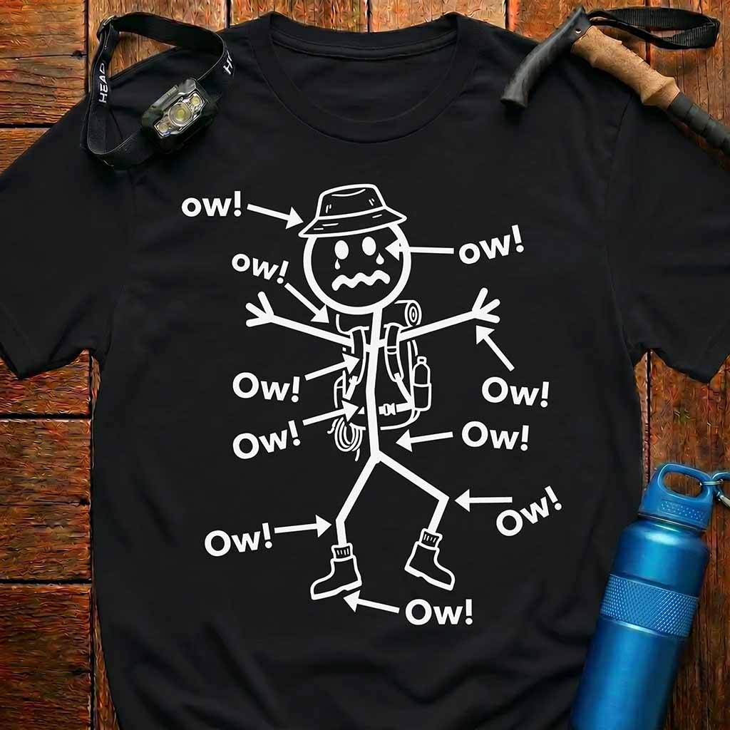Funny Hiker Stick Figure 'Ow!' T-Shirt