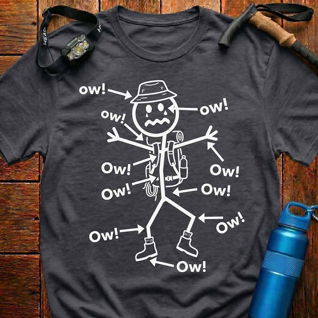 Funny Hiker Stick Figure 'Ow!' T-Shirt