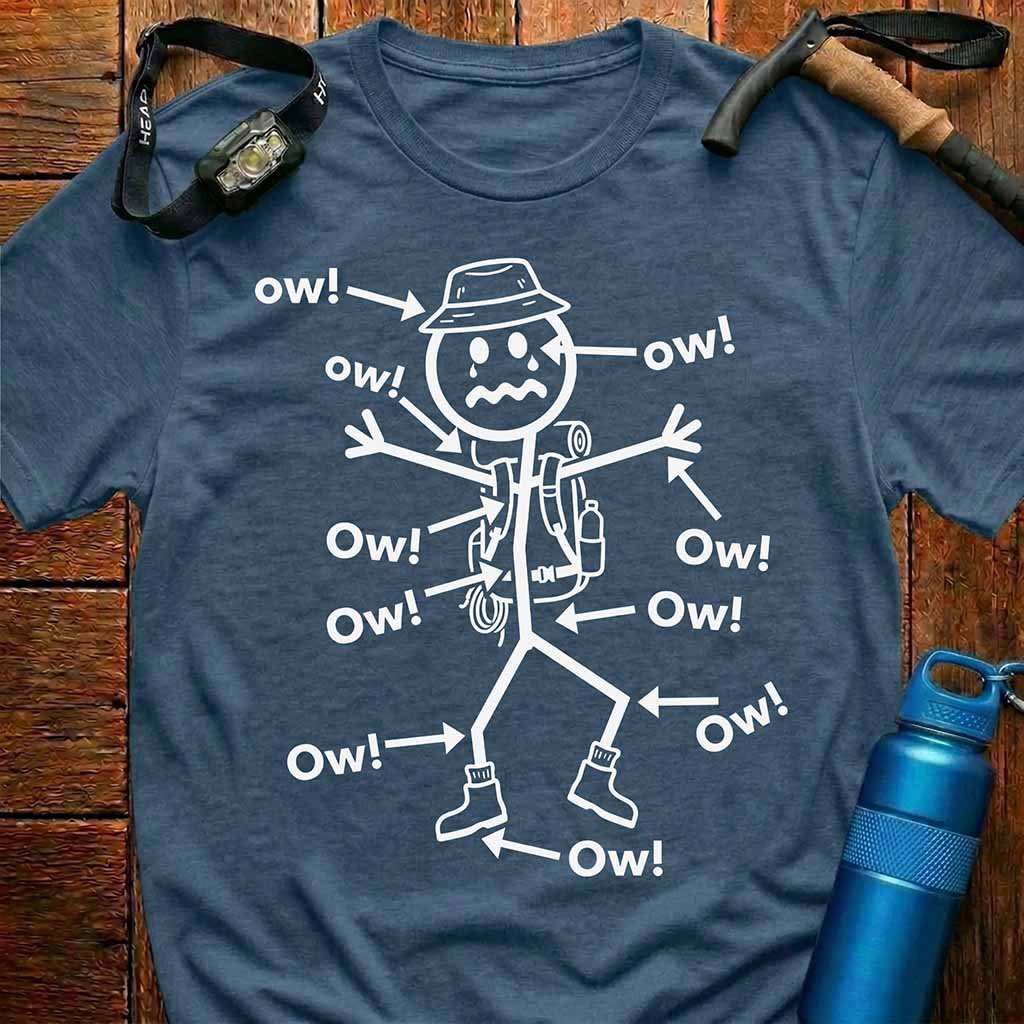 Funny Hiker Stick Figure 'Ow!' T-Shirt