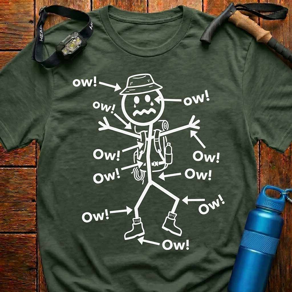 Funny Hiker Stick Figure 'Ow!' T-Shirt