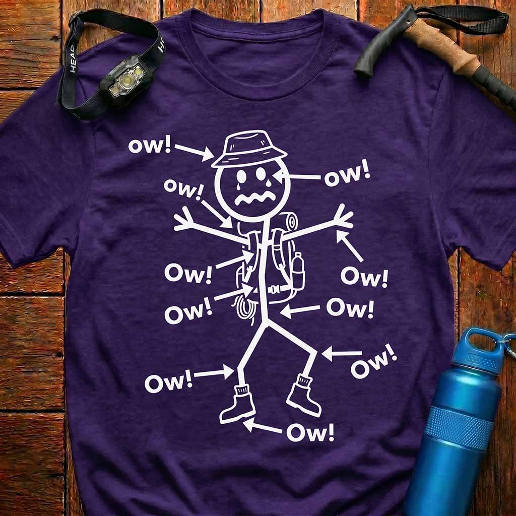 Funny Hiker Stick Figure 'Ow!' T-Shirt