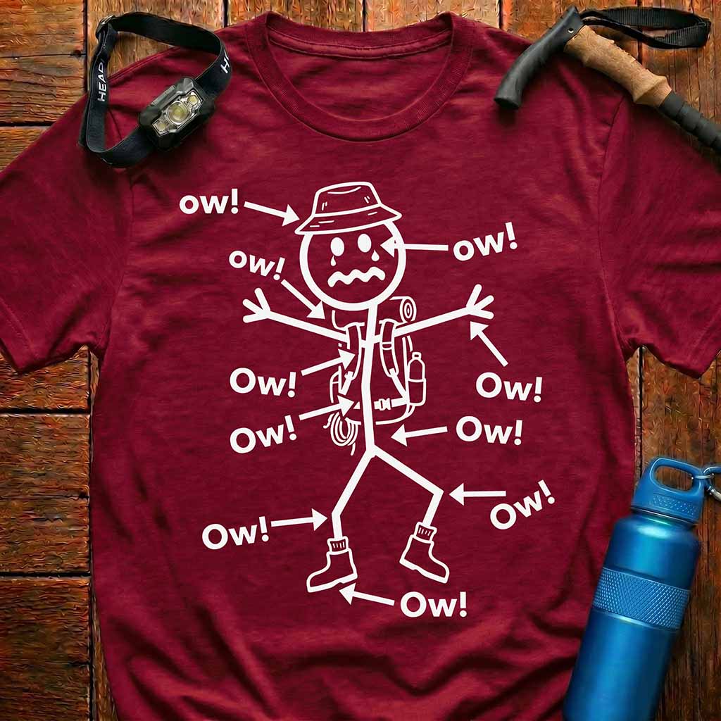 Funny Hiker Stick Figure 'Ow!' T-Shirt