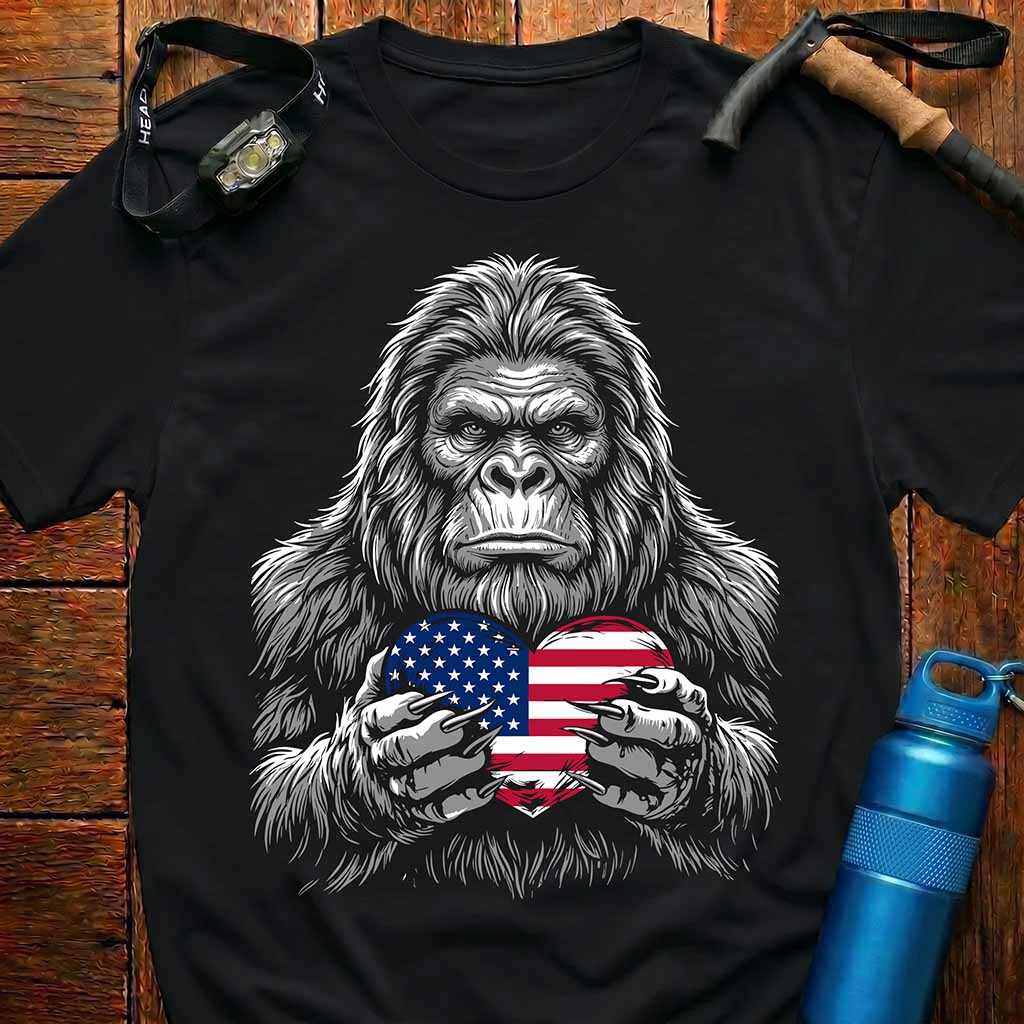 Patriotic Bigfoot  American Flag T-Shirt
