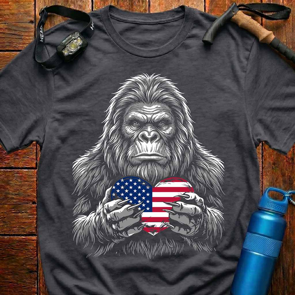 Patriotic Bigfoot  American Flag T-Shirt
