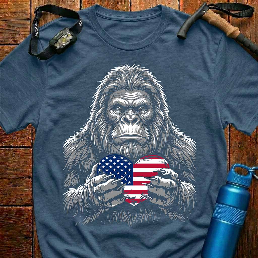 Patriotic Bigfoot  American Flag T-Shirt