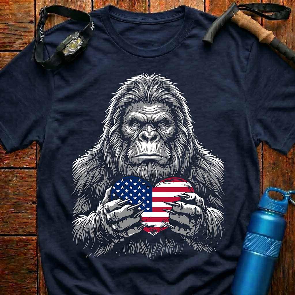 Patriotic Bigfoot  American Flag T-Shirt