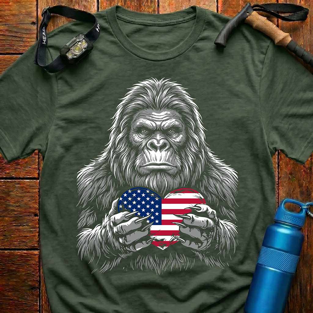 Patriotic Bigfoot  American Flag T-Shirt