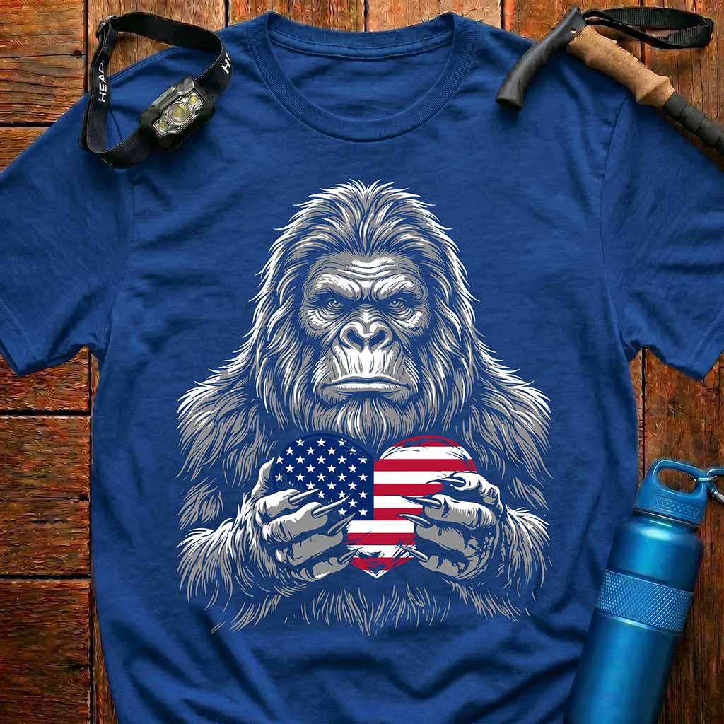 Patriotic Bigfoot  American Flag T-Shirt
