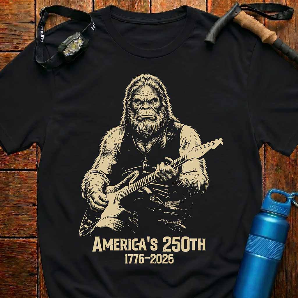 Patriotic Sasquatch Guitar T-Shirt