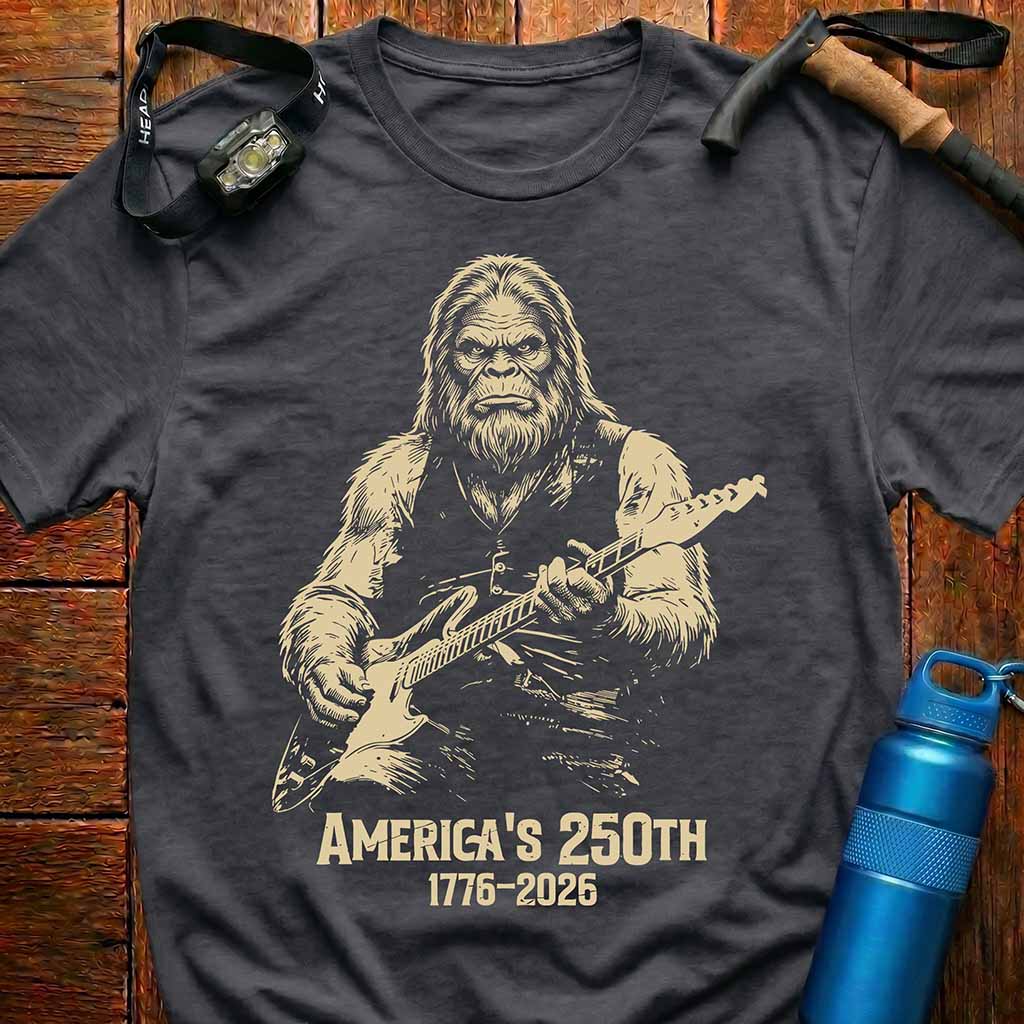 Patriotic Sasquatch Guitar T-Shirt