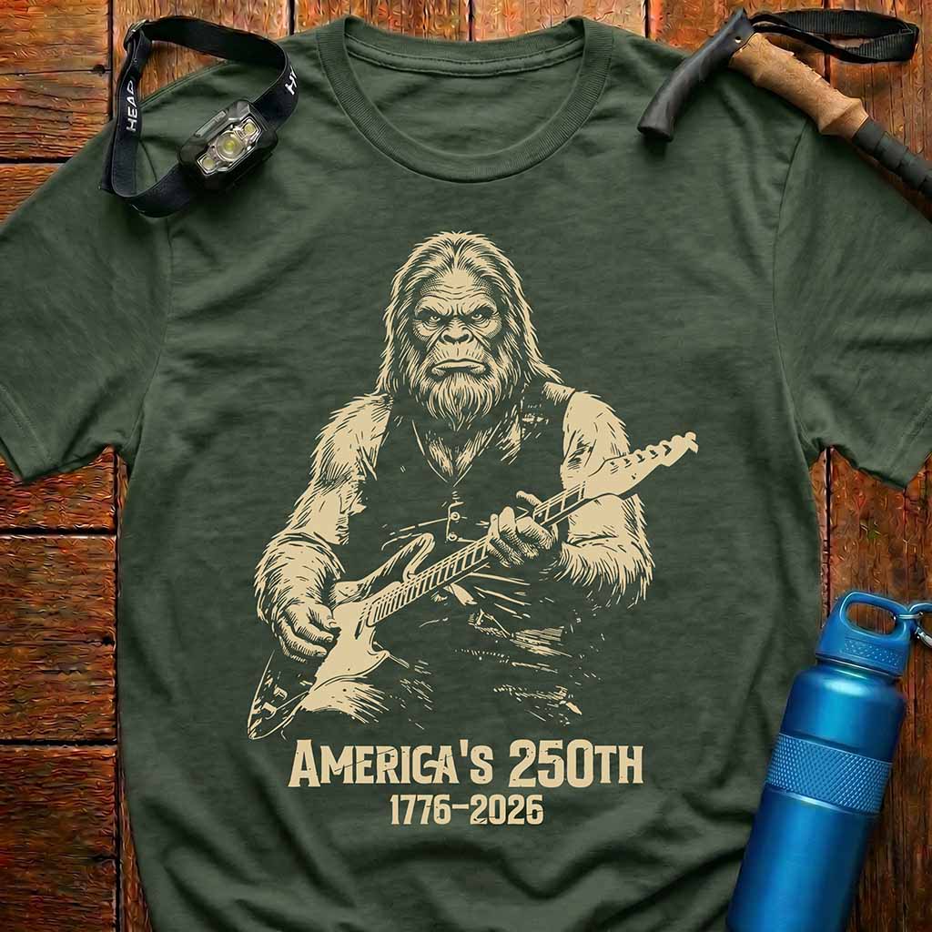 Patriotic Sasquatch Guitar T-Shirt