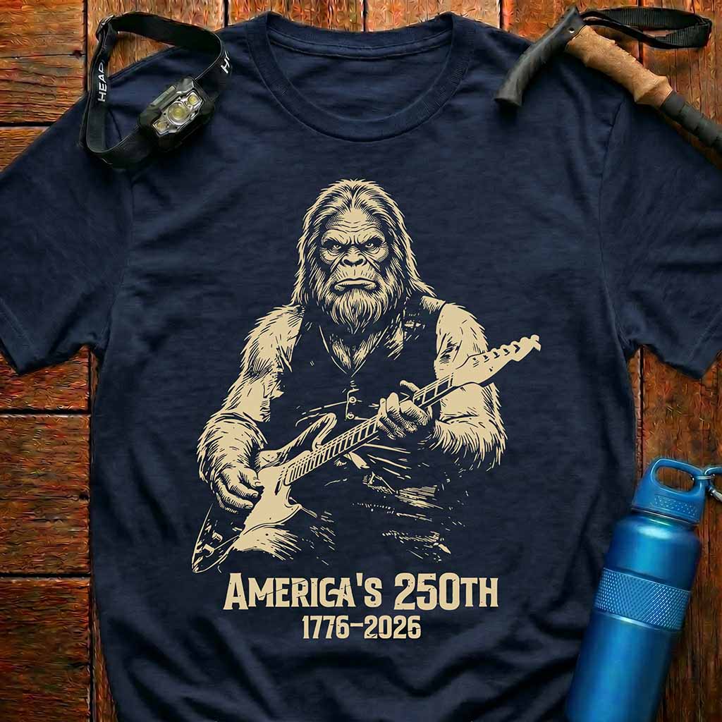 Patriotic Sasquatch Guitar T-Shirt