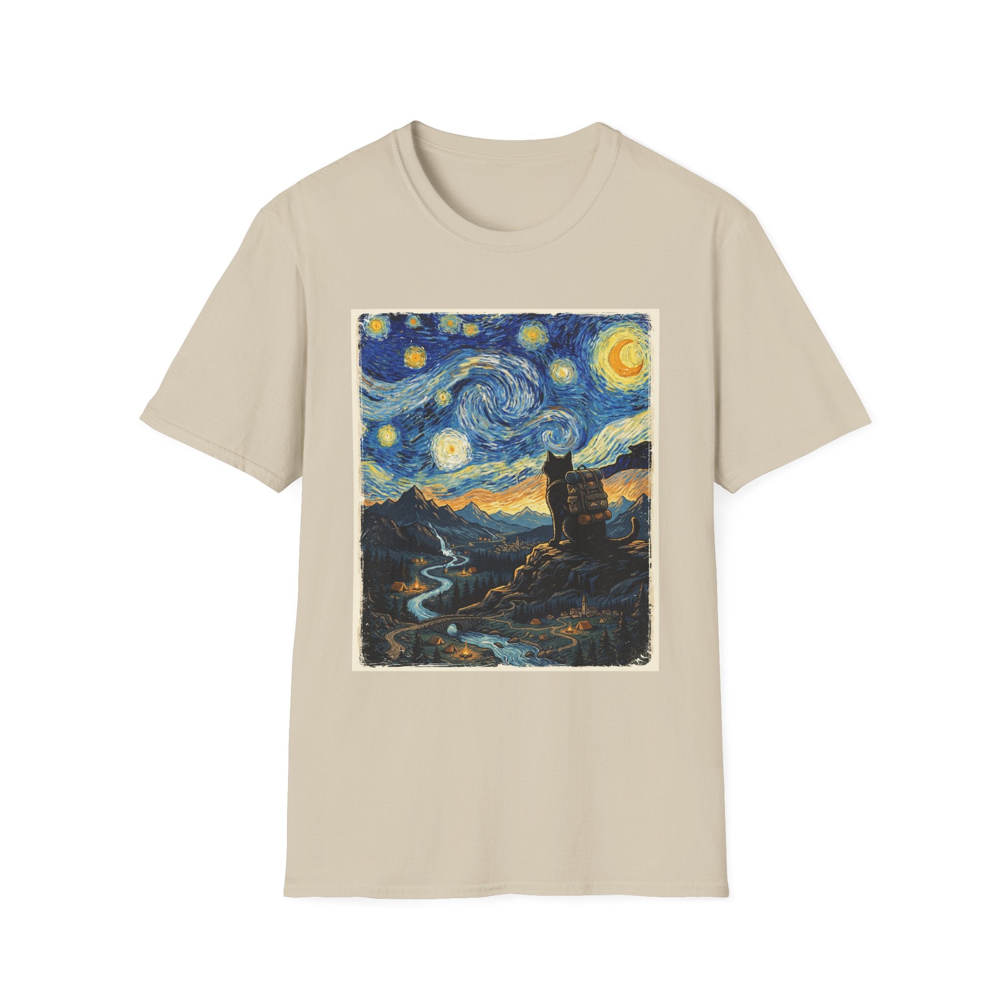 Van Gogh Style Hiking Cat T-Shirt