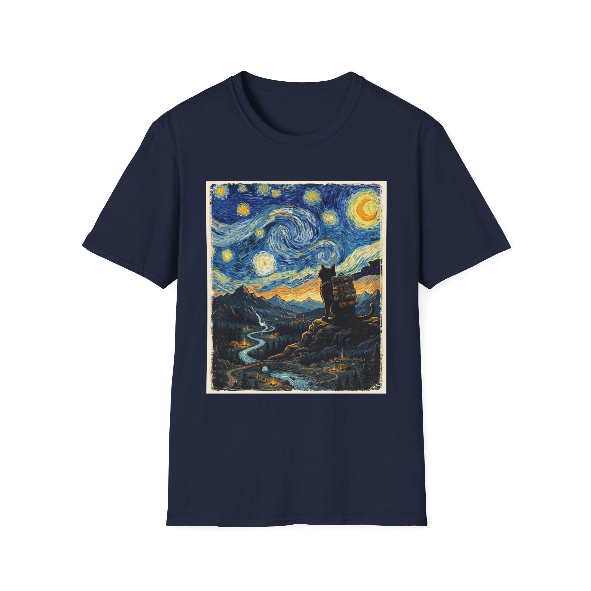 Van Gogh Style Hiking Cat T-Shirt