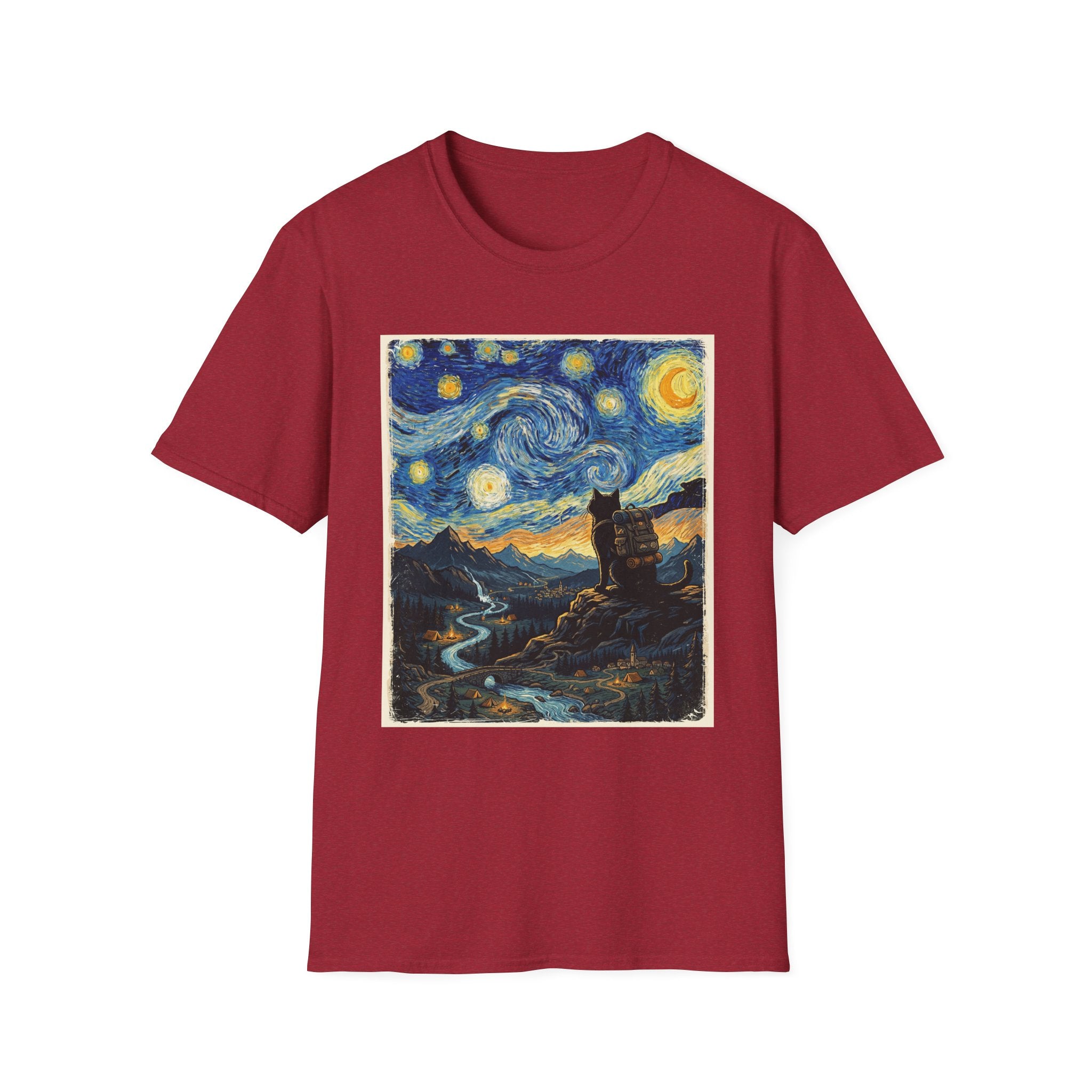 Van Gogh Style Hiking Cat T-Shirt