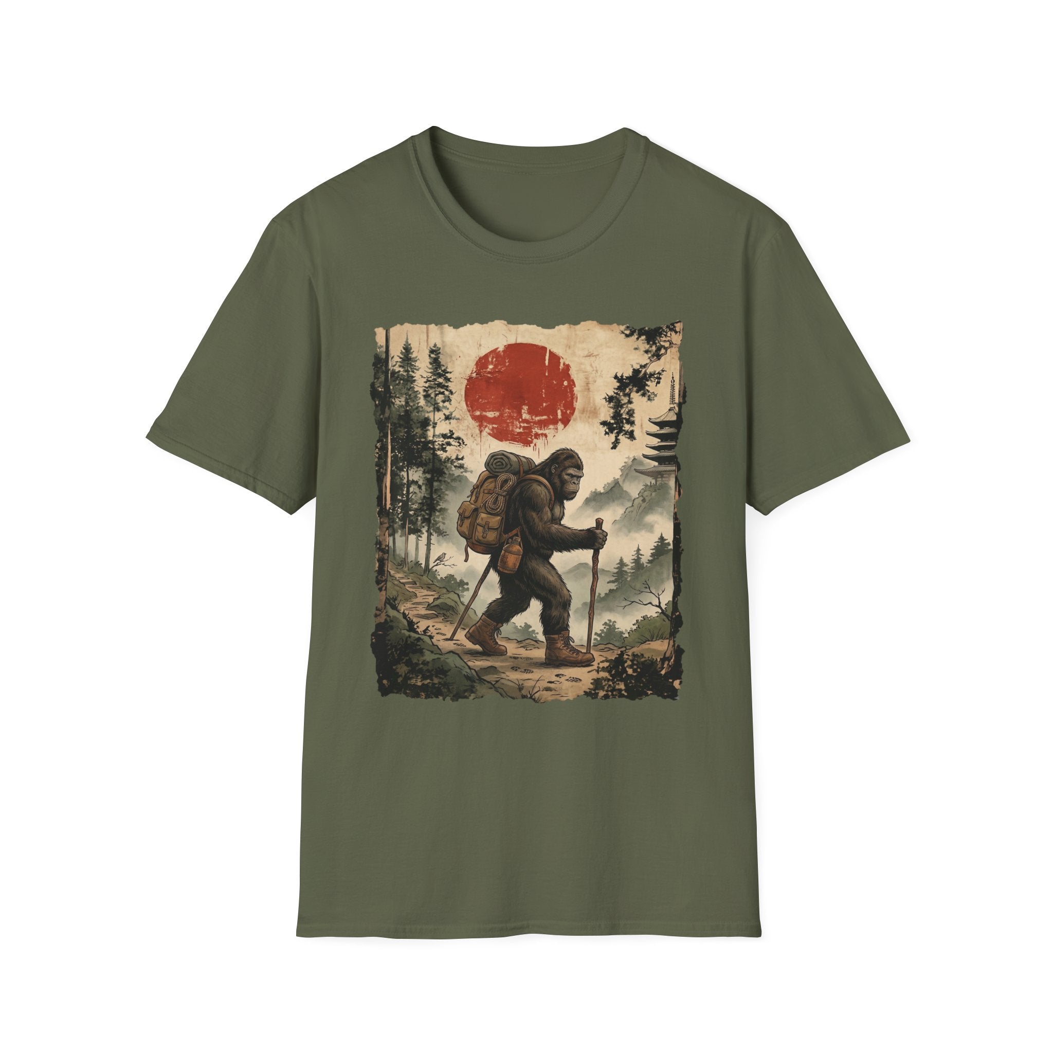 Bigfoot Hiking in Nature Scene T-shirt