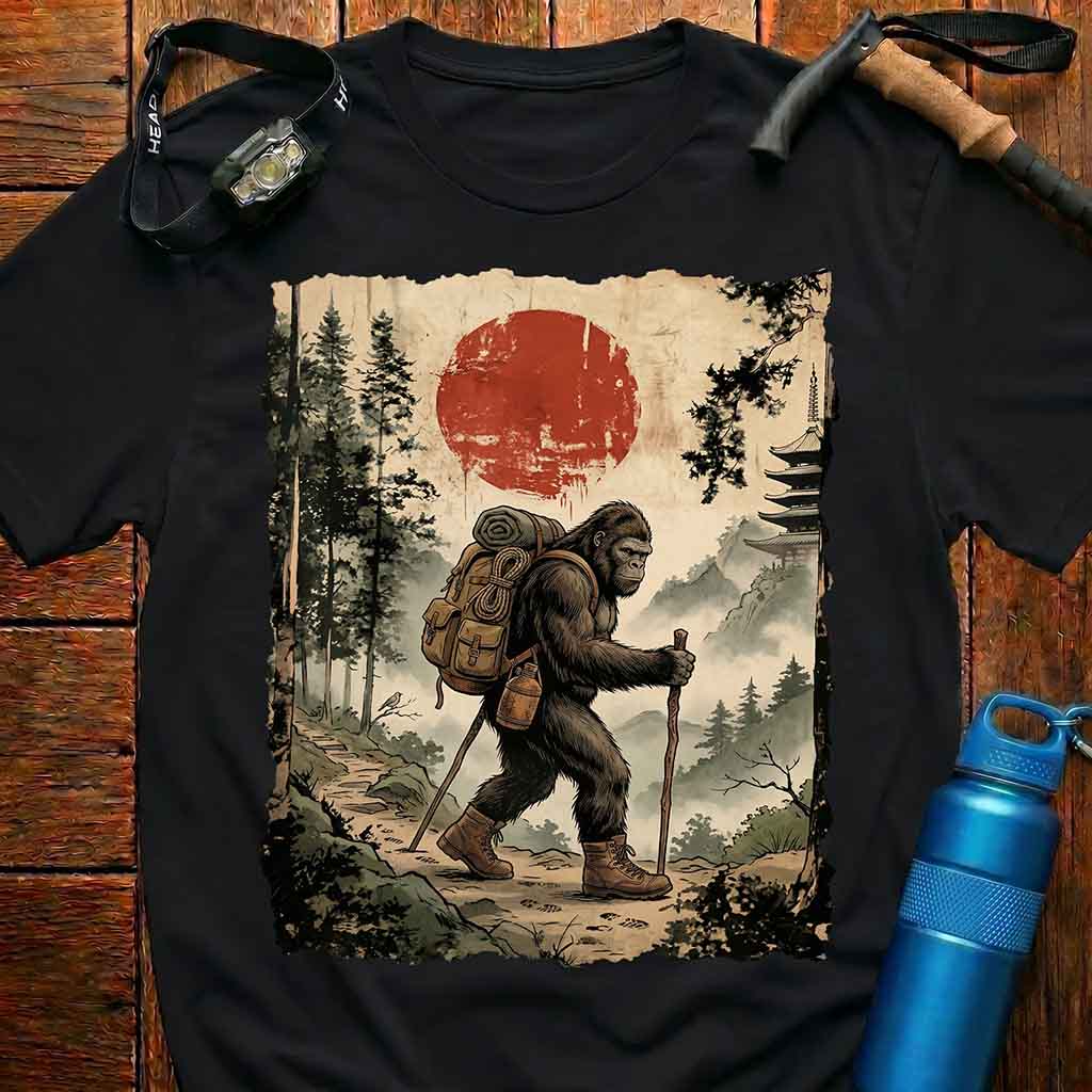 Bigfoot Hiking in Nature Scene T-shirt