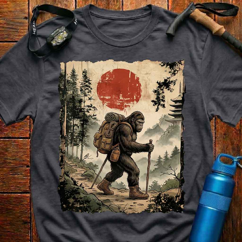 Bigfoot Hiking in Nature Scene T-shirt