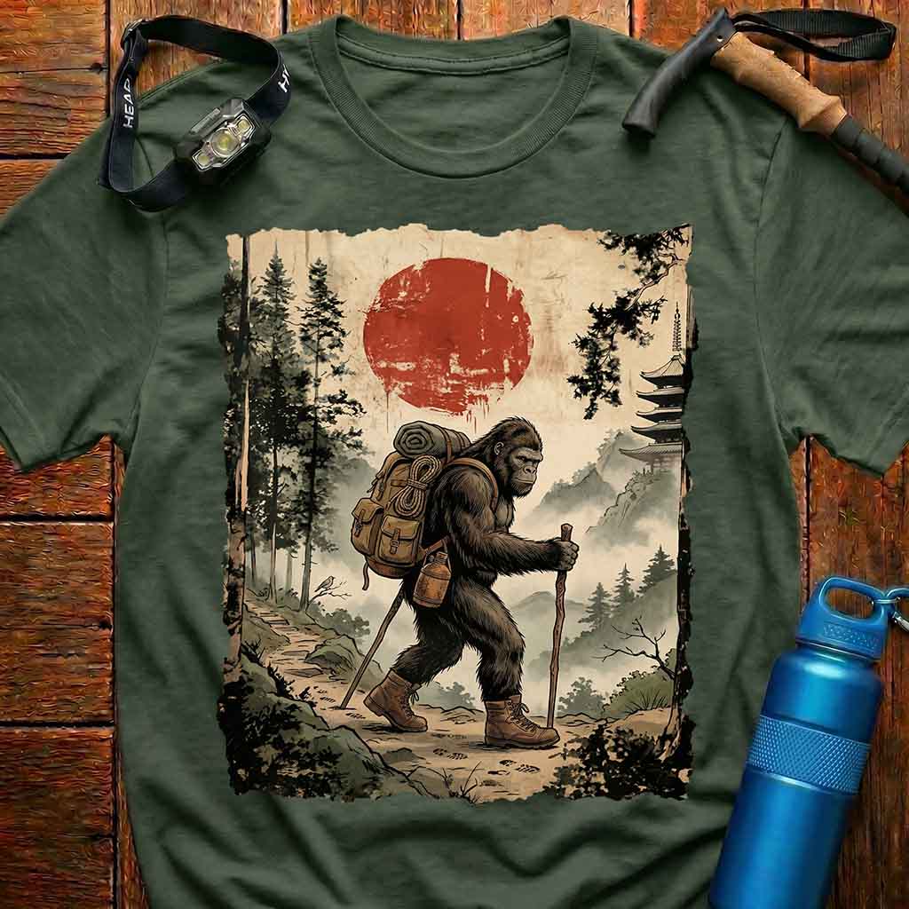 Bigfoot Hiking in Nature Scene T-shirt