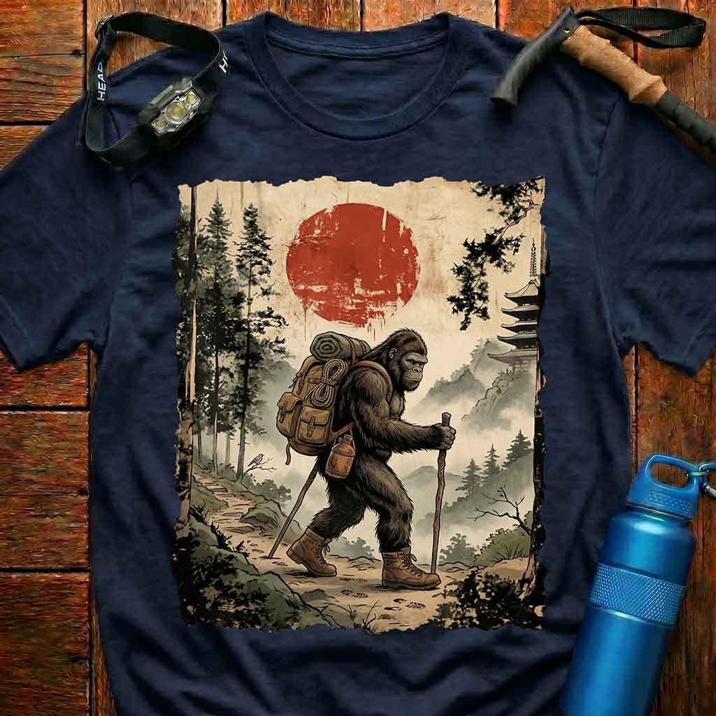Bigfoot Hiking in Nature Scene T-shirt