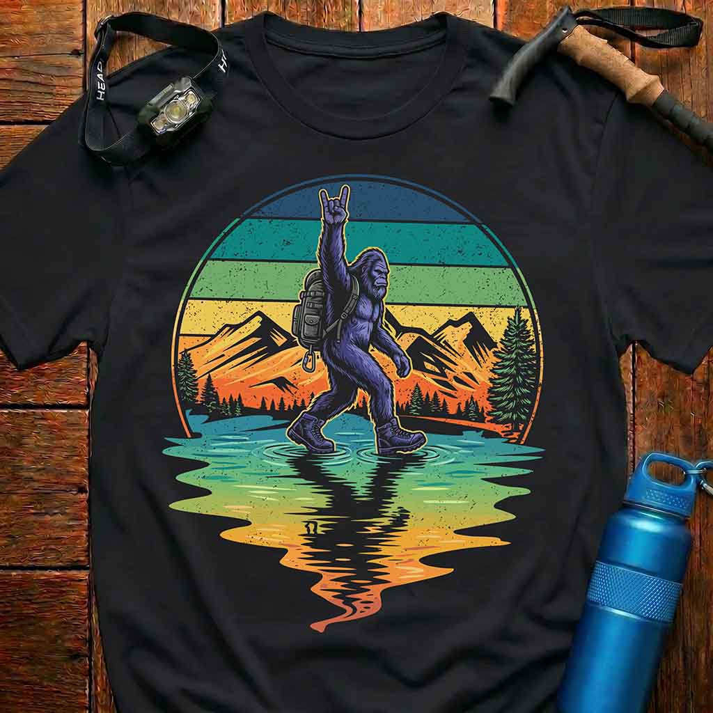 Bigfoot Rock On Hiker T-Shirt