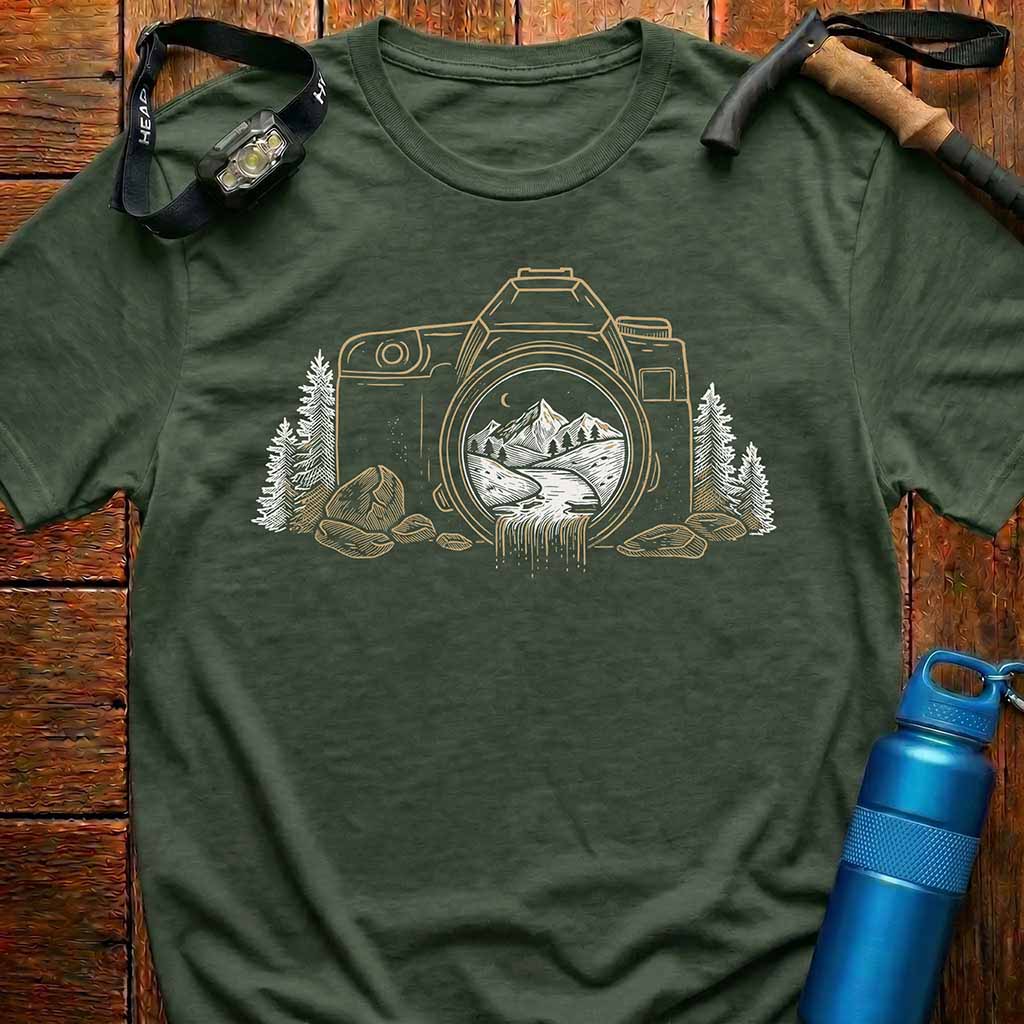 Camera Mountain Waterfall T-Shirt