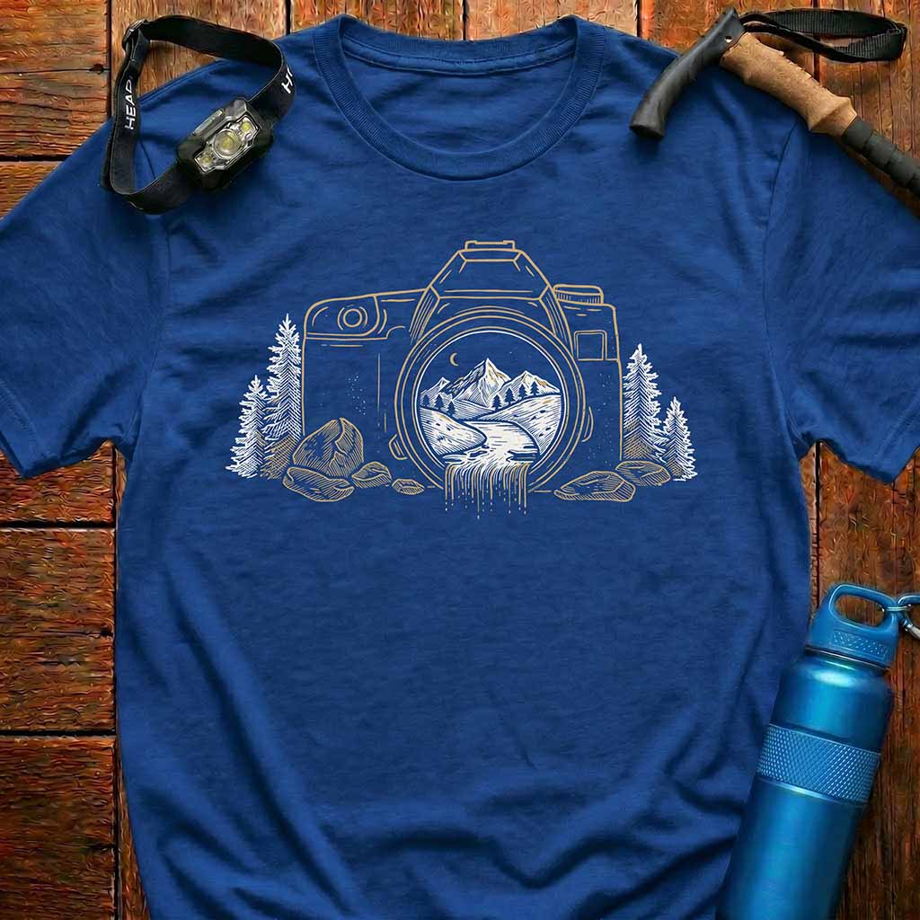 Camera Mountain Waterfall T-Shirt