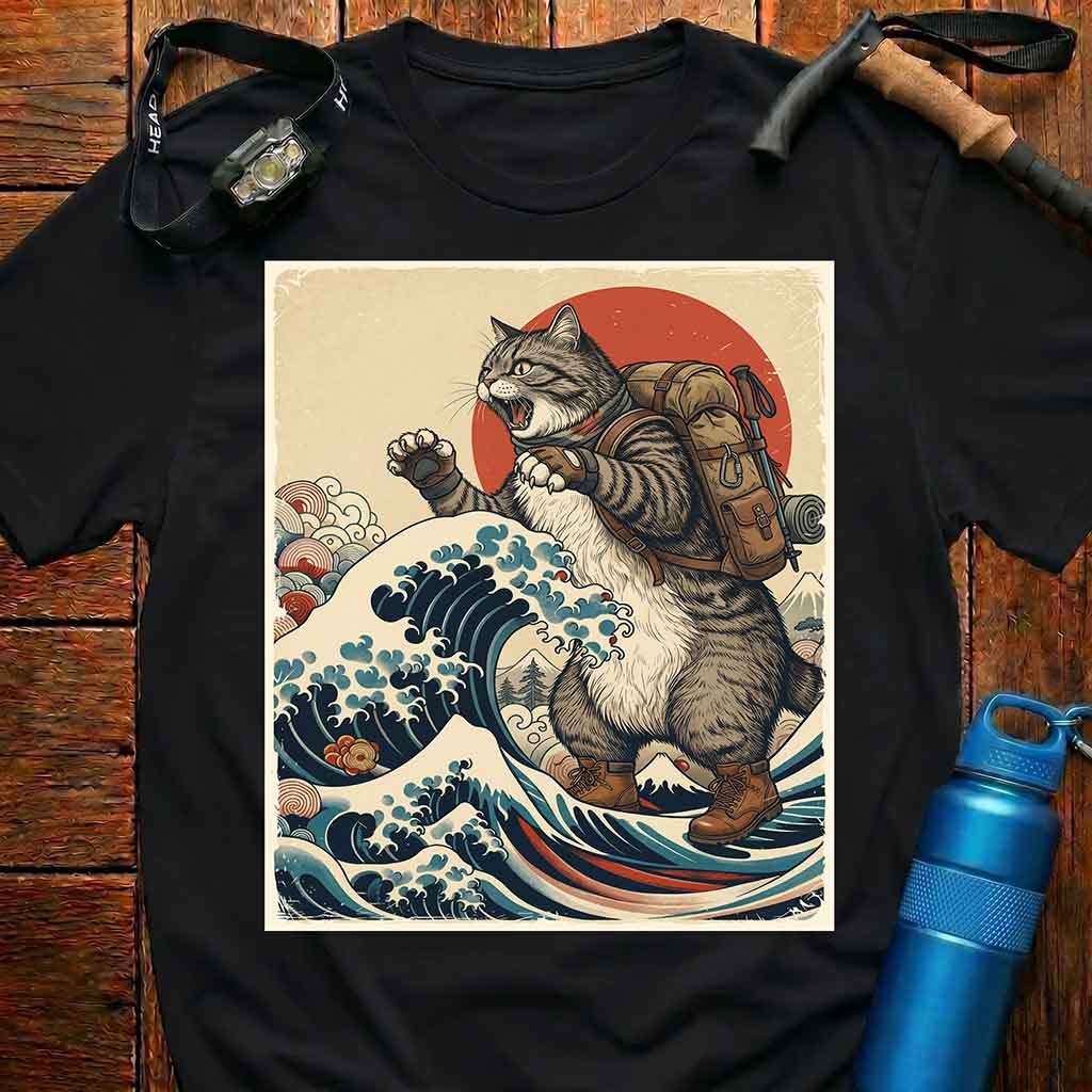 Japanese Art Hiker Cat T-shirt