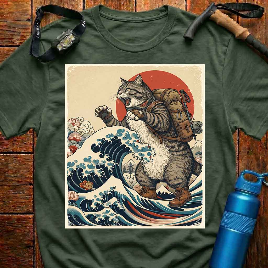 Japanese Art Hiker Cat T-shirt
