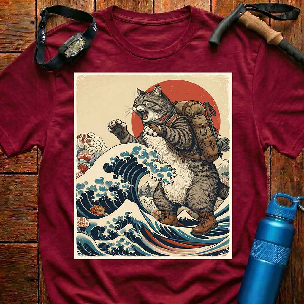 Japanese Art Hiker Cat T-shirt