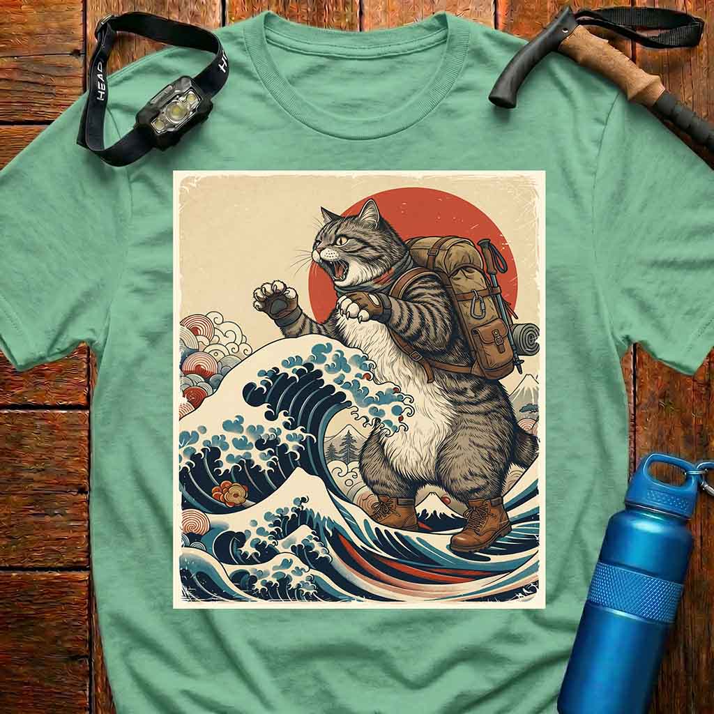 Japanese Art Hiker Cat T-shirt