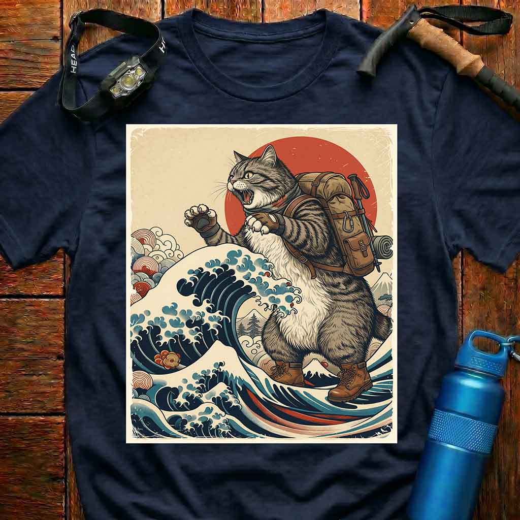 Japanese Art Hiker Cat T-shirt