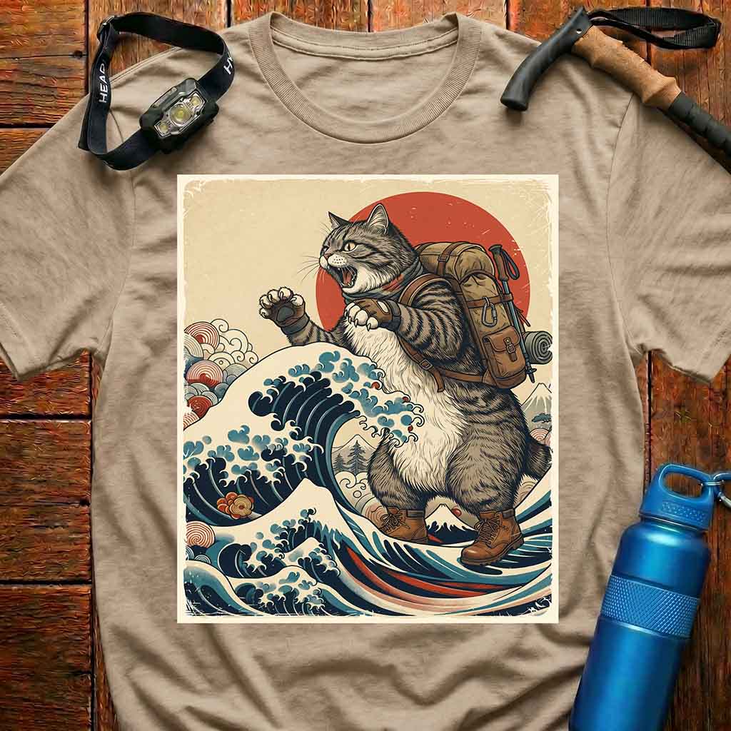 Japanese Art Hiker Cat T-shirt
